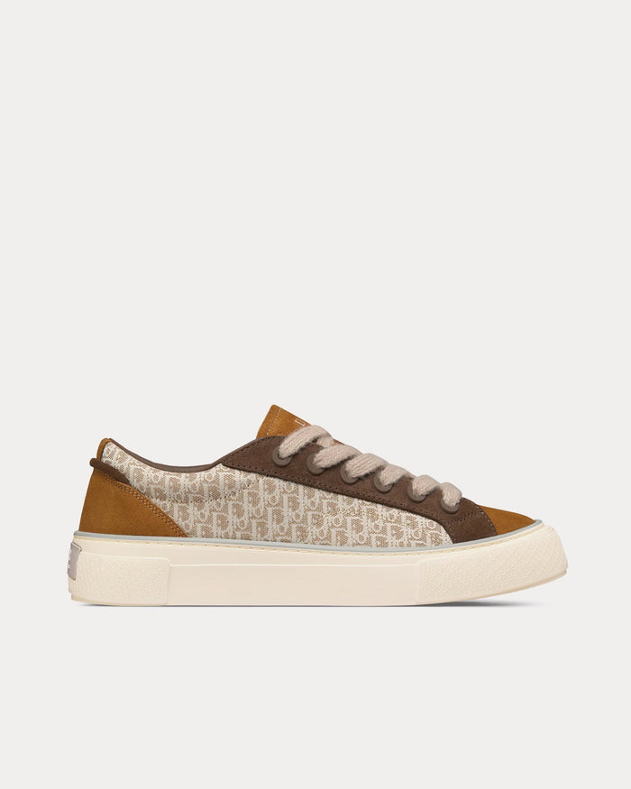 B33 Beige Dior Oblique Jacquard with Brown and Cognac Suede Low Top Sneakers - Crown & Consign