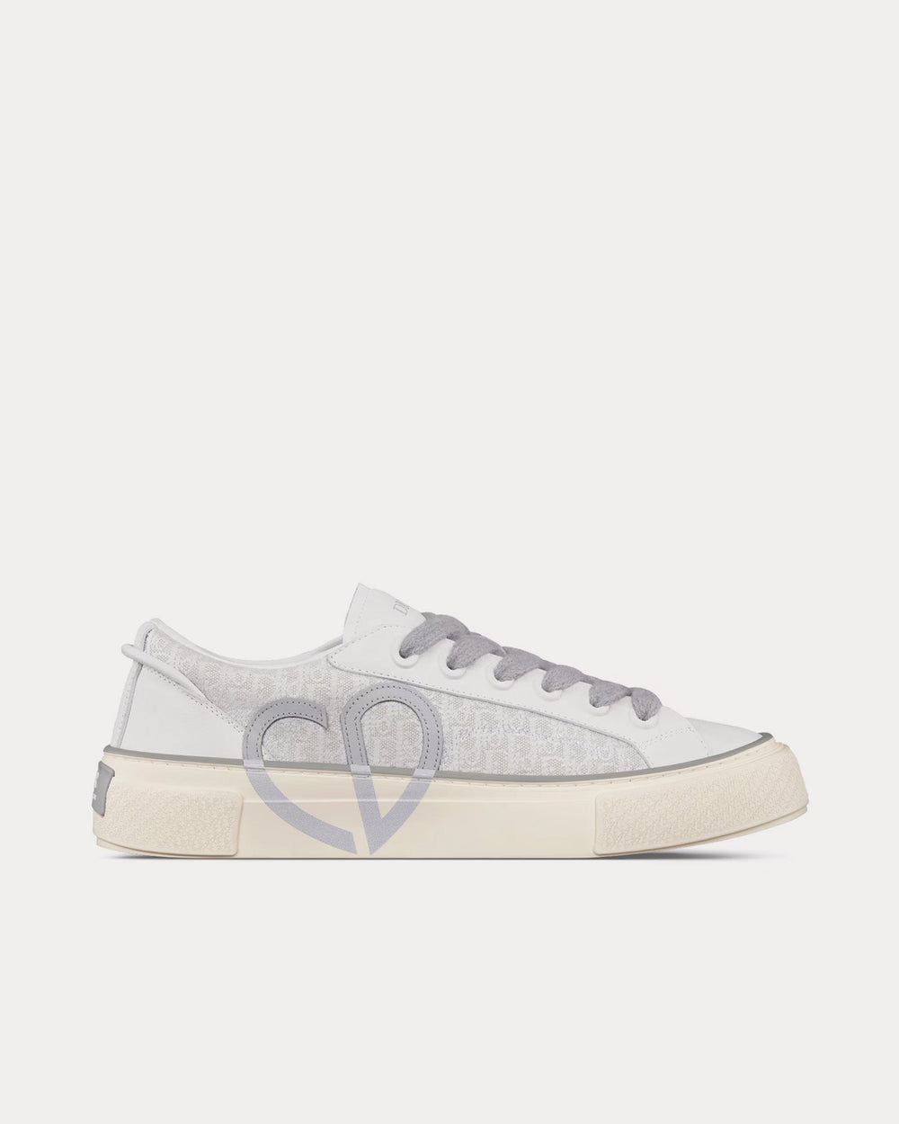 B33 Gray Smooth Calfskin and Gray Dior Oblique Jacquard Leather Low Top Sneakers