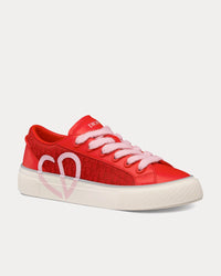 B33 Red Smooth Calfskin and Red Dior Oblique Jacquard Low Top Sneakers View 3