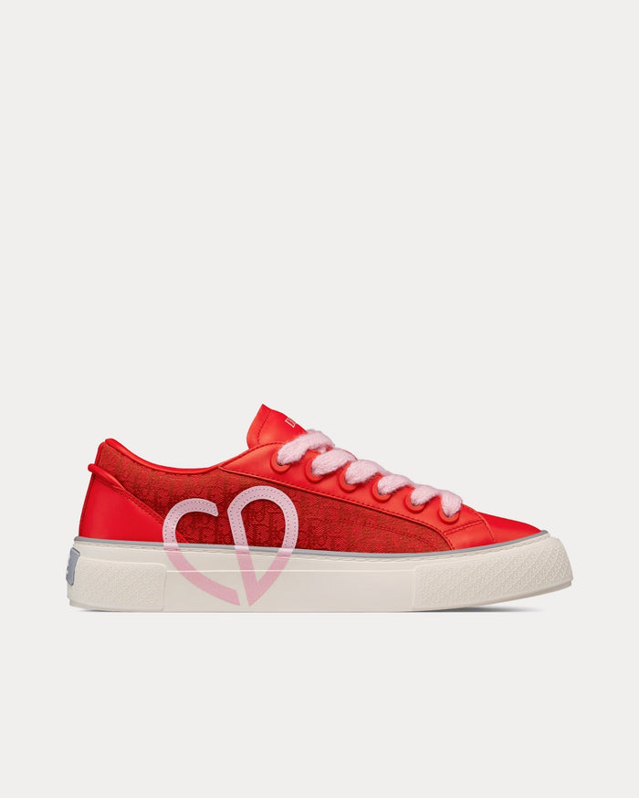 B33 Red Smooth Calfskin and Red Dior Oblique Jacquard Low Top Sneakers - Crown & Consign