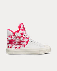 Walk'n'Dior Star Bright Pink and White Calfskin and Technical Fabric with Dior Étoile Motif High Top Sneakers