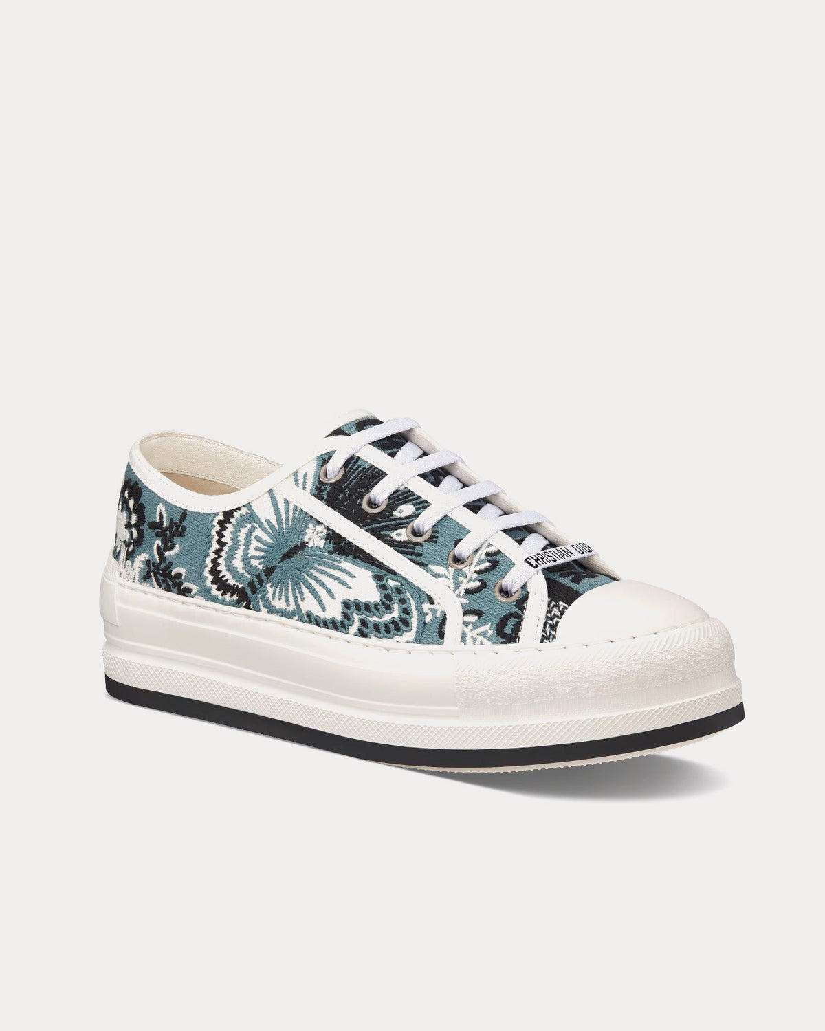 Walk'n'Dior Platform Denim Blue Multicolor Embroidered Cotton with Butterfly Bandana Motif Low Top Sneakers