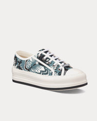 Walk'n'Dior Platform Denim Blue Multicolor Embroidered Cotton with Butterfly Bandana Motif Low Top Sneakers