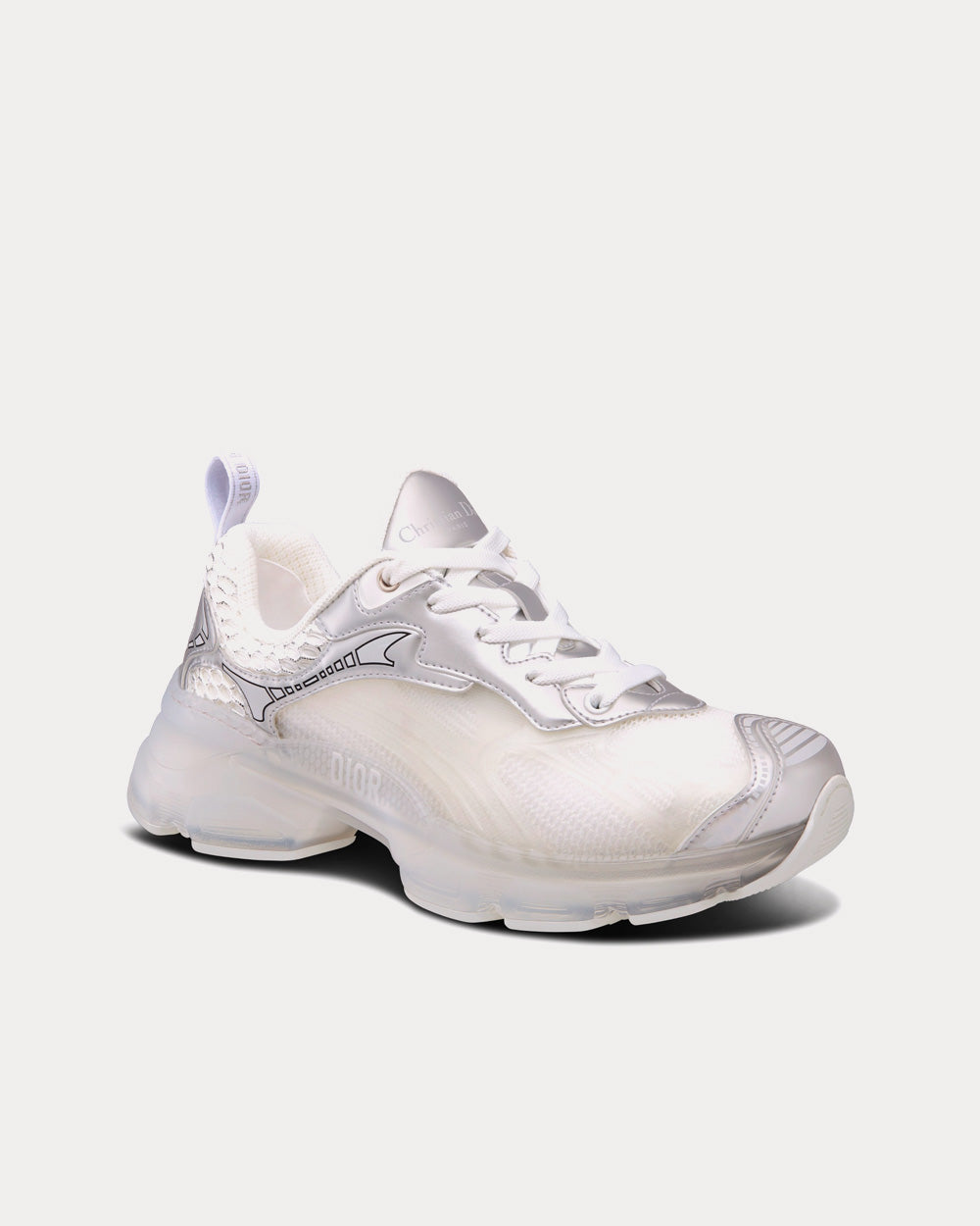 Vibe White Mesh and Silver-Tone Leather Low Top Sneakers