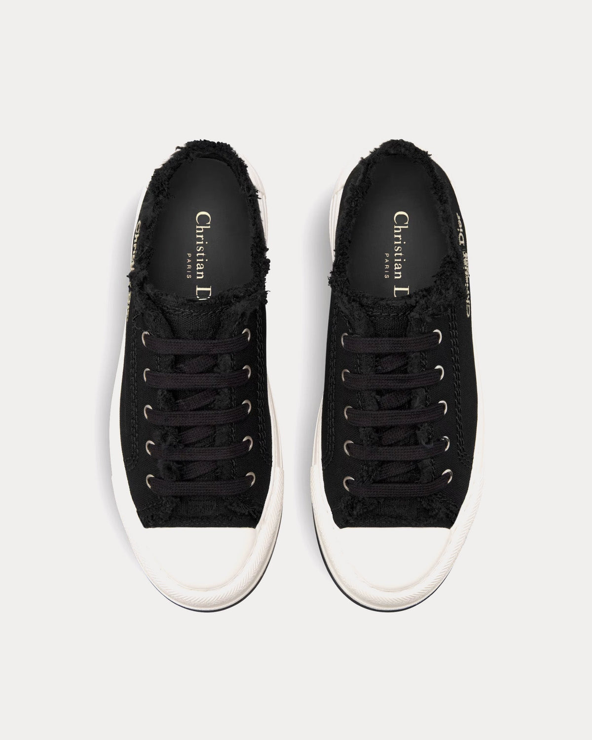 Dioriviera Walk'n'Dior Platform Black Fringed and Embroidered Cotton Canvas Low Top Sneakers