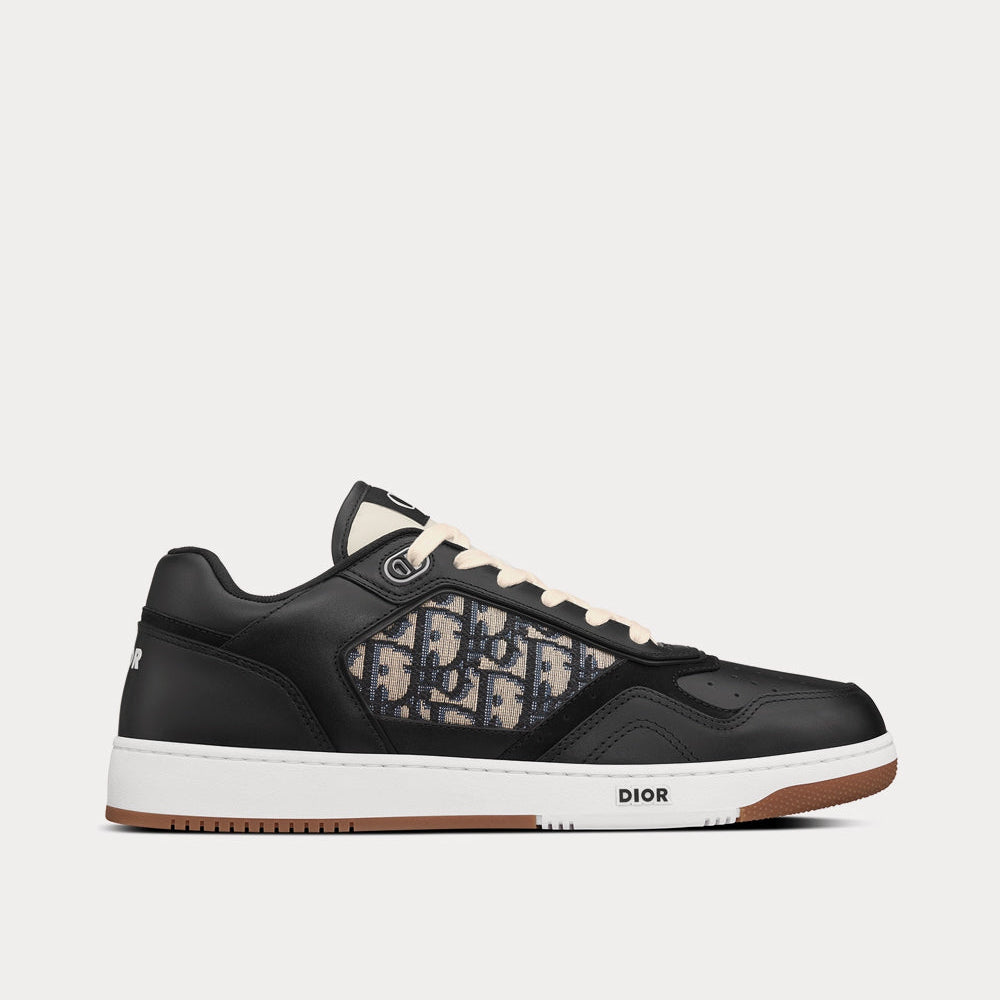 B27 Black Smooth Calfskin with Beige and Black Dior Oblique Jacquard Low Top Sneakers