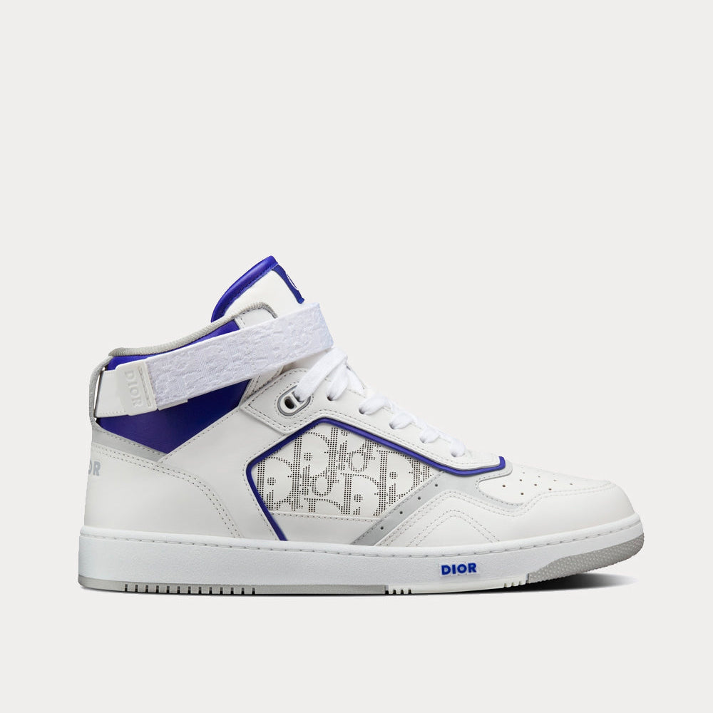 B27 White and Purple Smooth Calfskin with White Dior Oblique Galaxy Leather High Top Sneakers