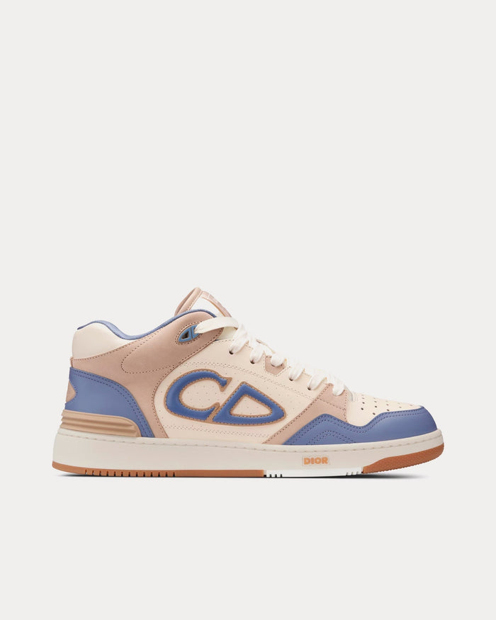 B57 Blue and Cream Smooth Calfskin and Beige Suede Mid Top Sneakers - Crown & Consign