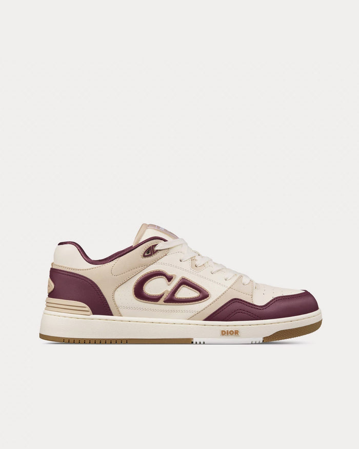 B57 Burgundy and Cream Smooth Calfskin with Beige Suede Low Top Sneakers - Crown & Consign
