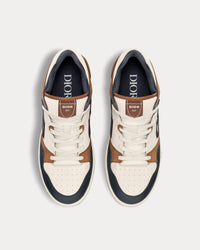 B57 Navy Blue and Cream Smooth Calfskin with Brown Suede Low Top Sneakers View 2
