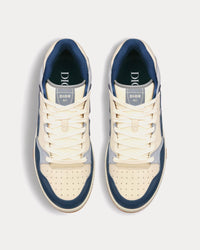 B57 Navy Blue and Cream Smooth Calfskin with Gray Suede Mid Top Sneakers View 2