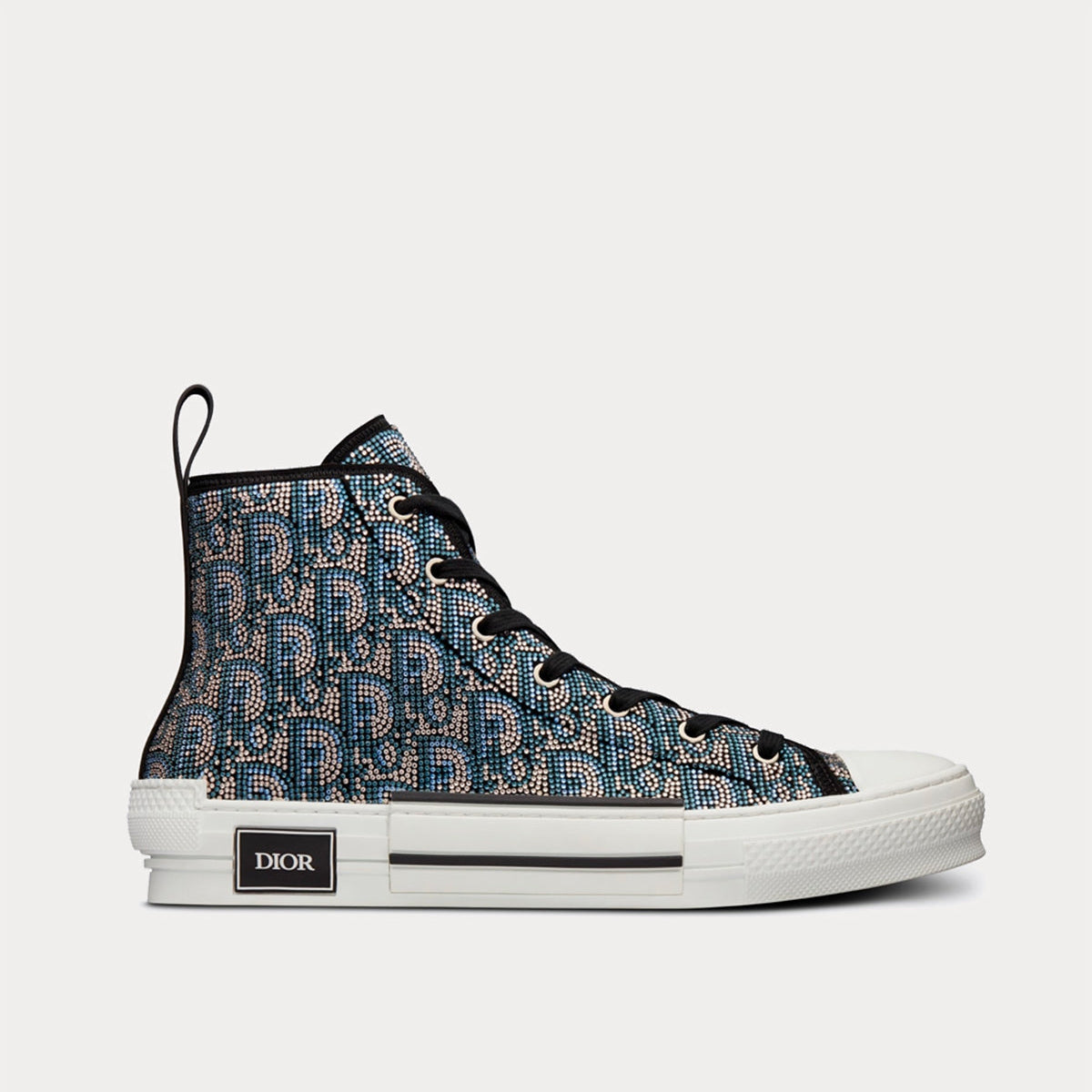 B23 Beige and Blue Dior Oblique Strass High Top Sneakers