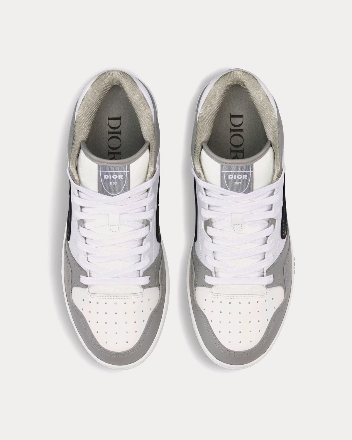 B57 Gray and White Smooth Calfskin with Beige and Black Dior Oblique Jacquard Mid Top Sneakers