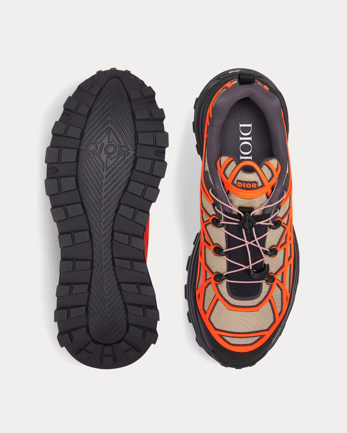 B31 Runner Technical Mesh & Rubber with Warped Cannage Motif Beige / Orange / Black Low Top Sneakers