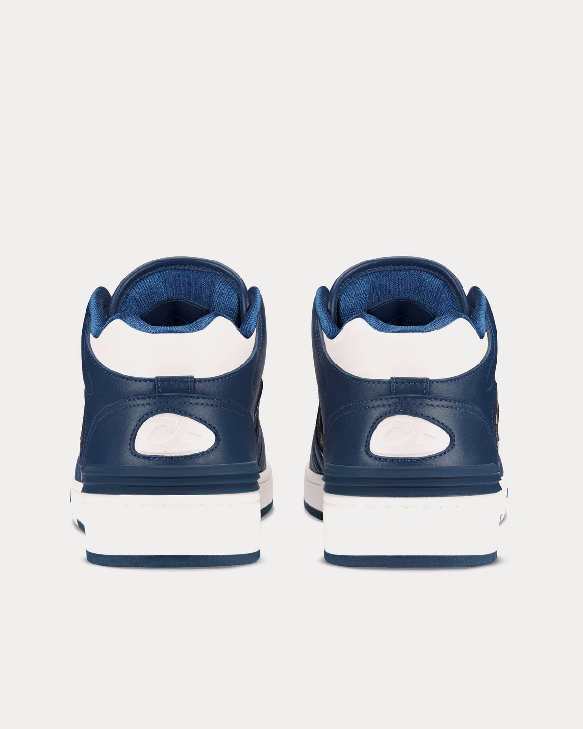 B57 Navy Blue and White Smooth Calfskin with Beige and Black Dior Oblique Jacquard Mid Top Sneakers