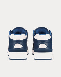B57 Navy Blue and White Smooth Calfskin with Beige and Black Dior Oblique Jacquard Mid Top Sneakers