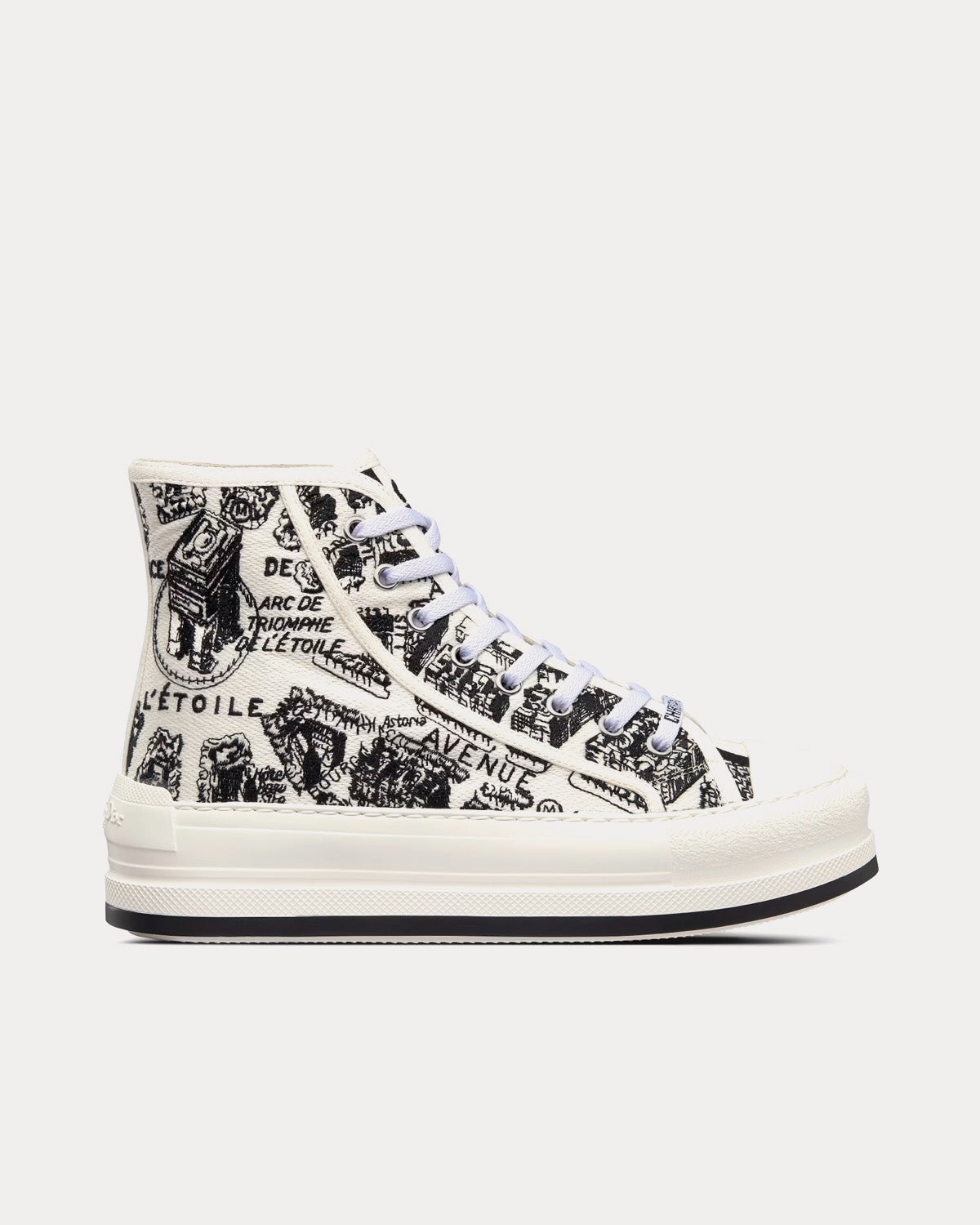 Walk'n'Dior Platform White and Black Cotton Embroidered with Plan de Paris Motif High Top Sneakers