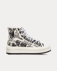 Walk'n'Dior Platform White and Black Cotton Embroidered with Plan de Paris Motif High Top Sneakers