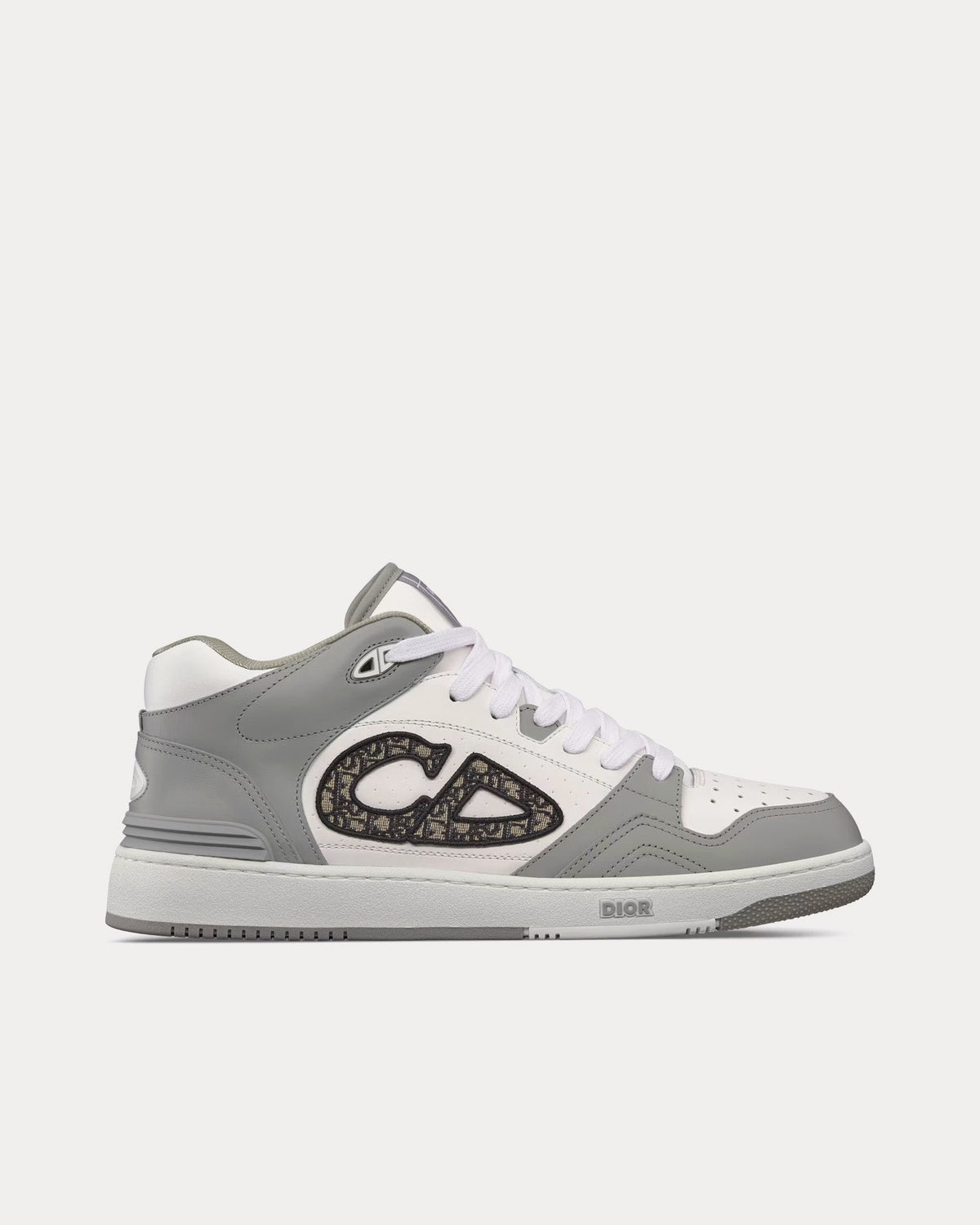 B57 Gray and White Smooth Calfskin with Beige and Black Dior Oblique Jacquard Mid Top Sneakers