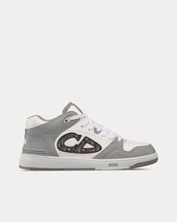 B57 Gray and White Smooth Calfskin with Beige and Black Dior Oblique Jacquard Mid Top Sneakers