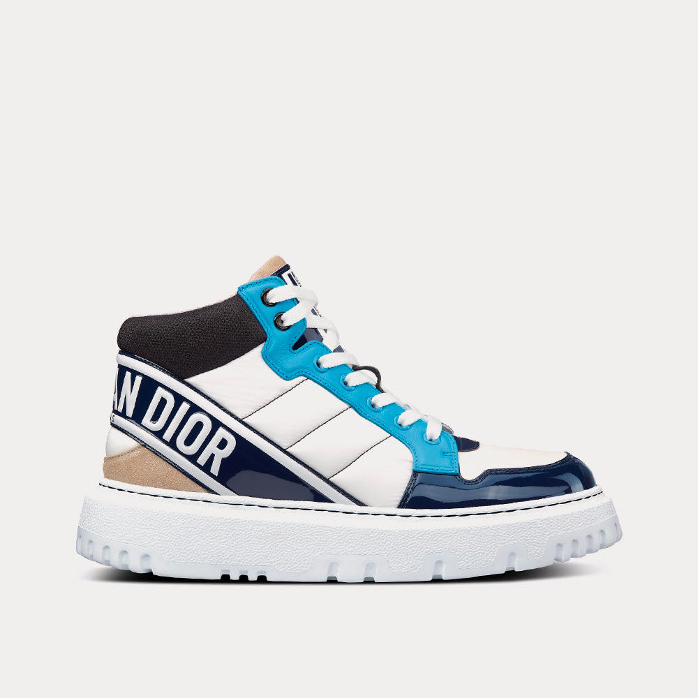 D-Player Blue Multicolor Technical Fabric, Suede and Calfskin High Top Sneakers