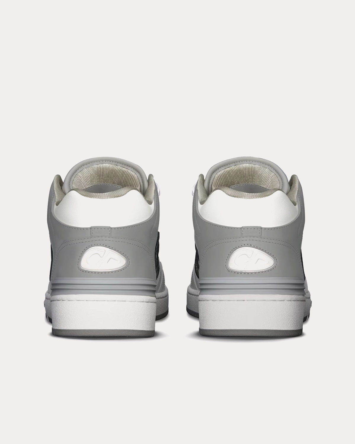 B57 Gray and White Smooth Calfskin with Beige and Black Dior Oblique Jacquard Mid Top Sneakers
