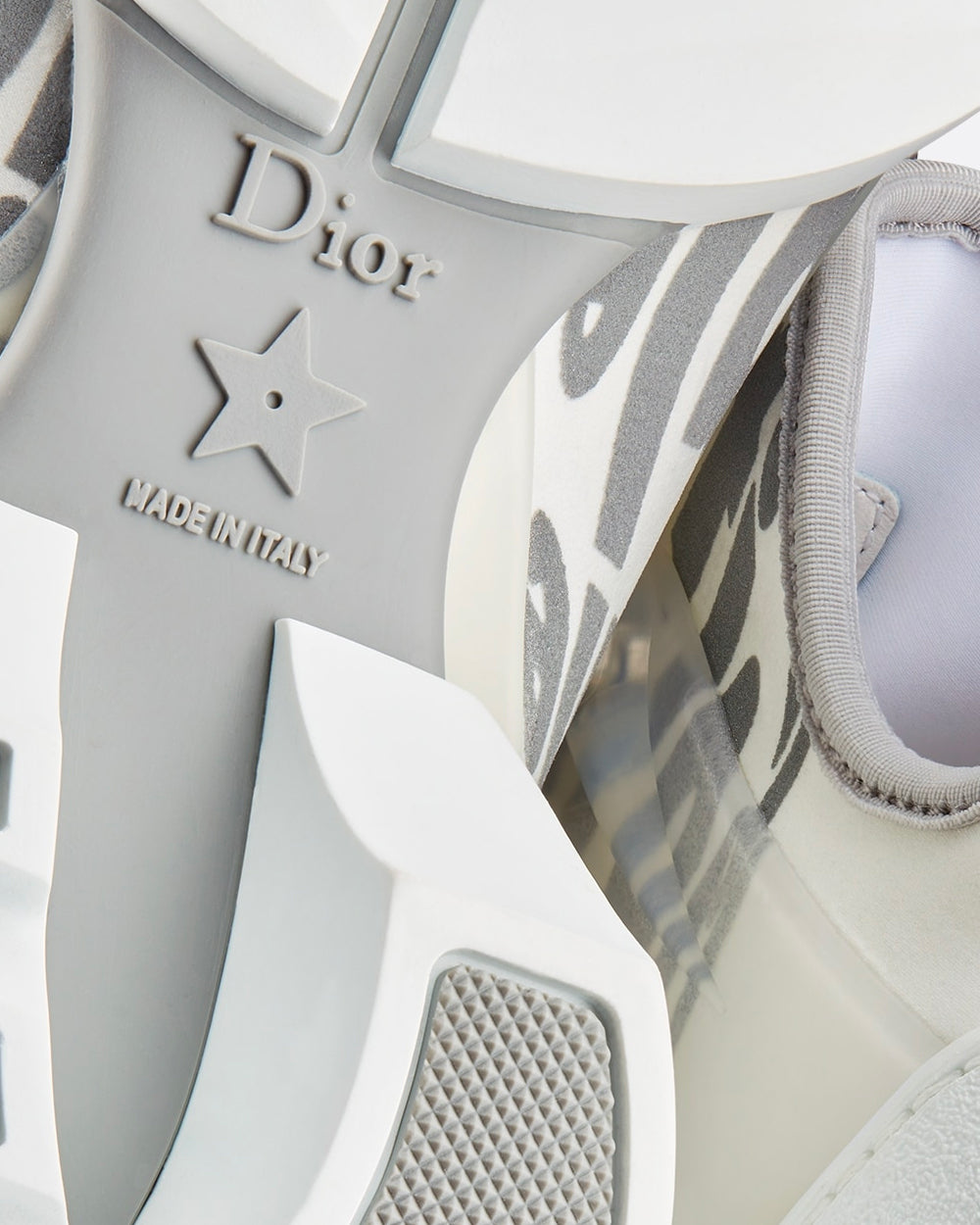 D-Connect White Dior Spatial Printed Reflective Technical Fabric Low Top Sneakers