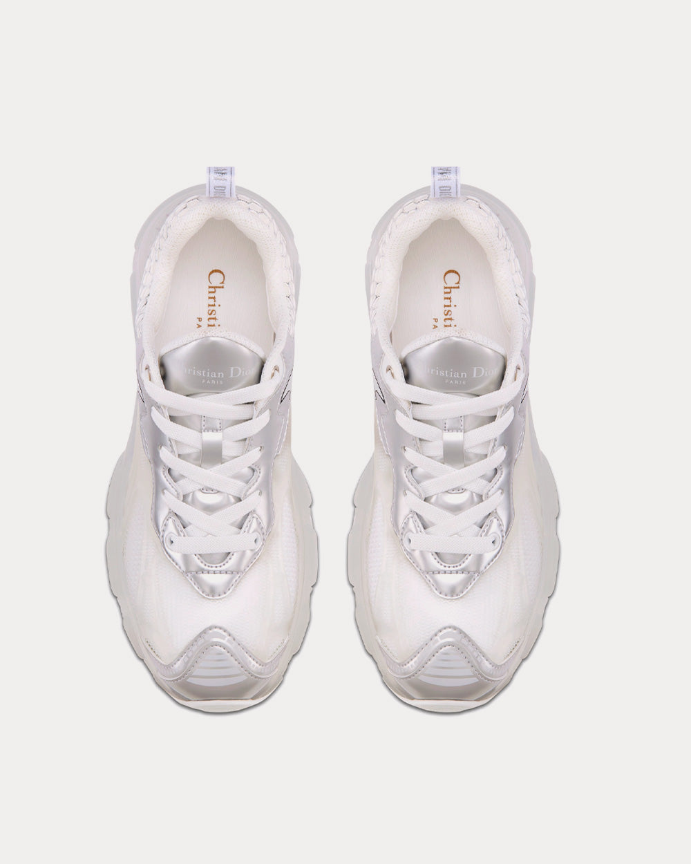 Vibe White Mesh and Silver-Tone Leather Low Top Sneakers