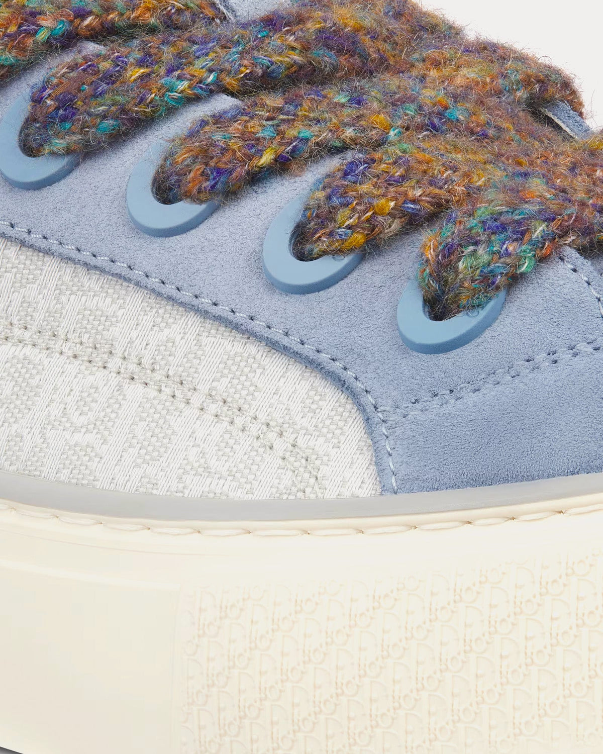 B33 Gray and White Dior Oblique Jacquard and Blue Suede Low Top Sneakers