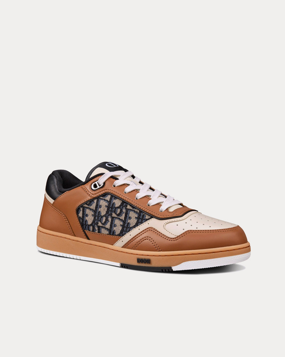 B27 Coffee, Cream and Black Smooth Calfskin with Beige and Black Dior Oblique Jacquard Low Top Sneakers