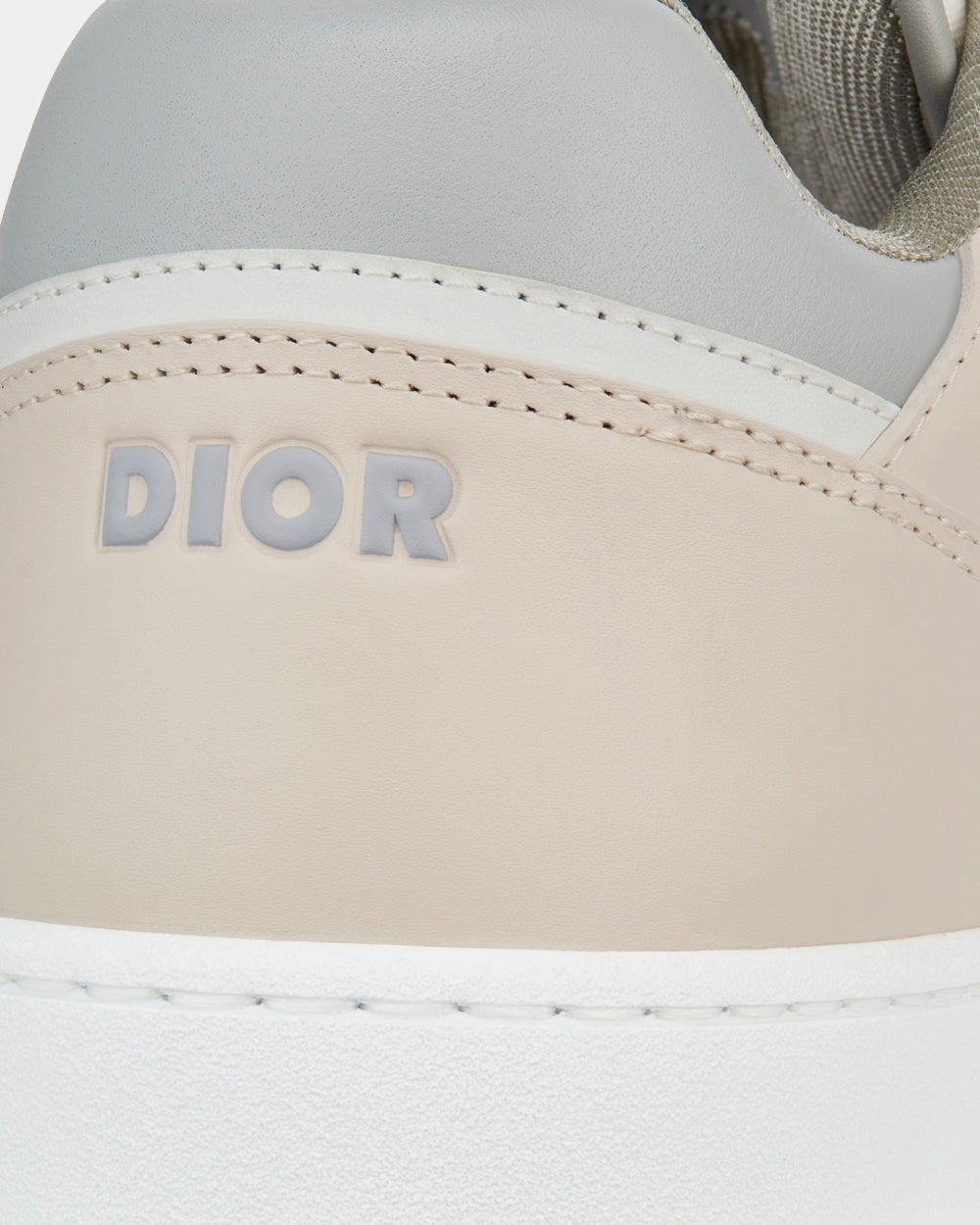 B27 Gray and Beige Smooth Calfskin with Gray Dior Oblique Galaxy Leather Low Top Sneakers