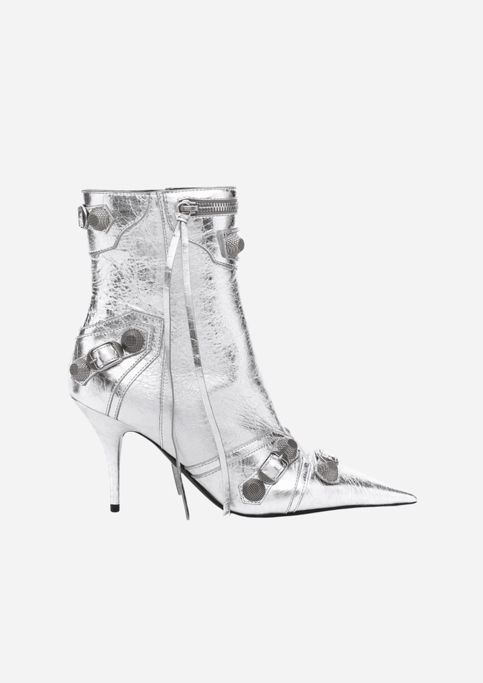 Balenciaga Le Cagole Stivaletti Argento in Pelle Metallizzata 90 mm - Crown & Consign
