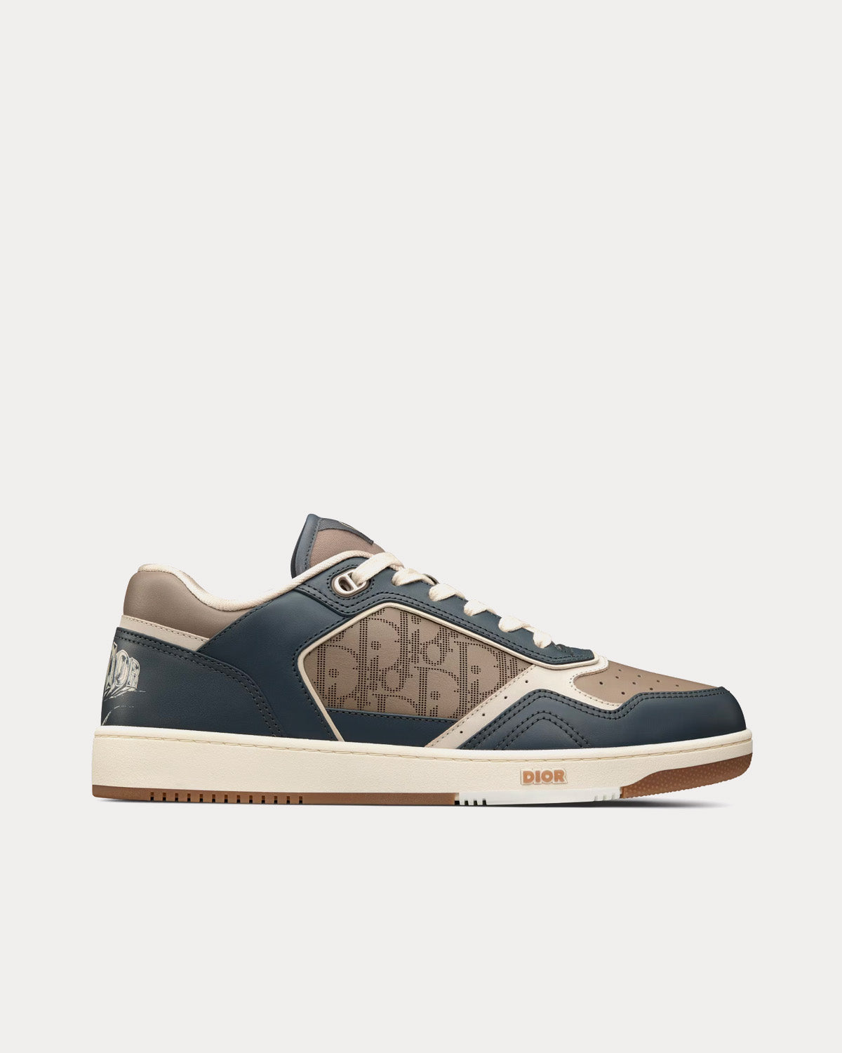 B27 Brown and Deep Gray Smooth Calfskin with Brown Dior Oblique Galaxy Leather Low Top Sneakers