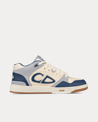 B57 Navy Blue and Cream Smooth Calfskin with Gray Suede Mid Top Sneakers