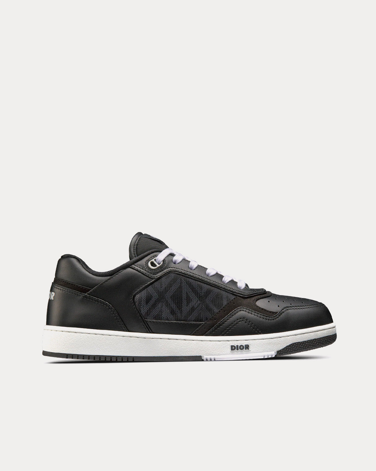 B27 Black Smooth Calfskin and CD Diamond Canvas Low Top Sneakers
