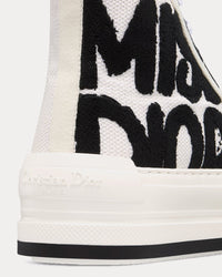 Walk'n'Dior Platform White and Black Embroidered Cotton High Top Sneakers