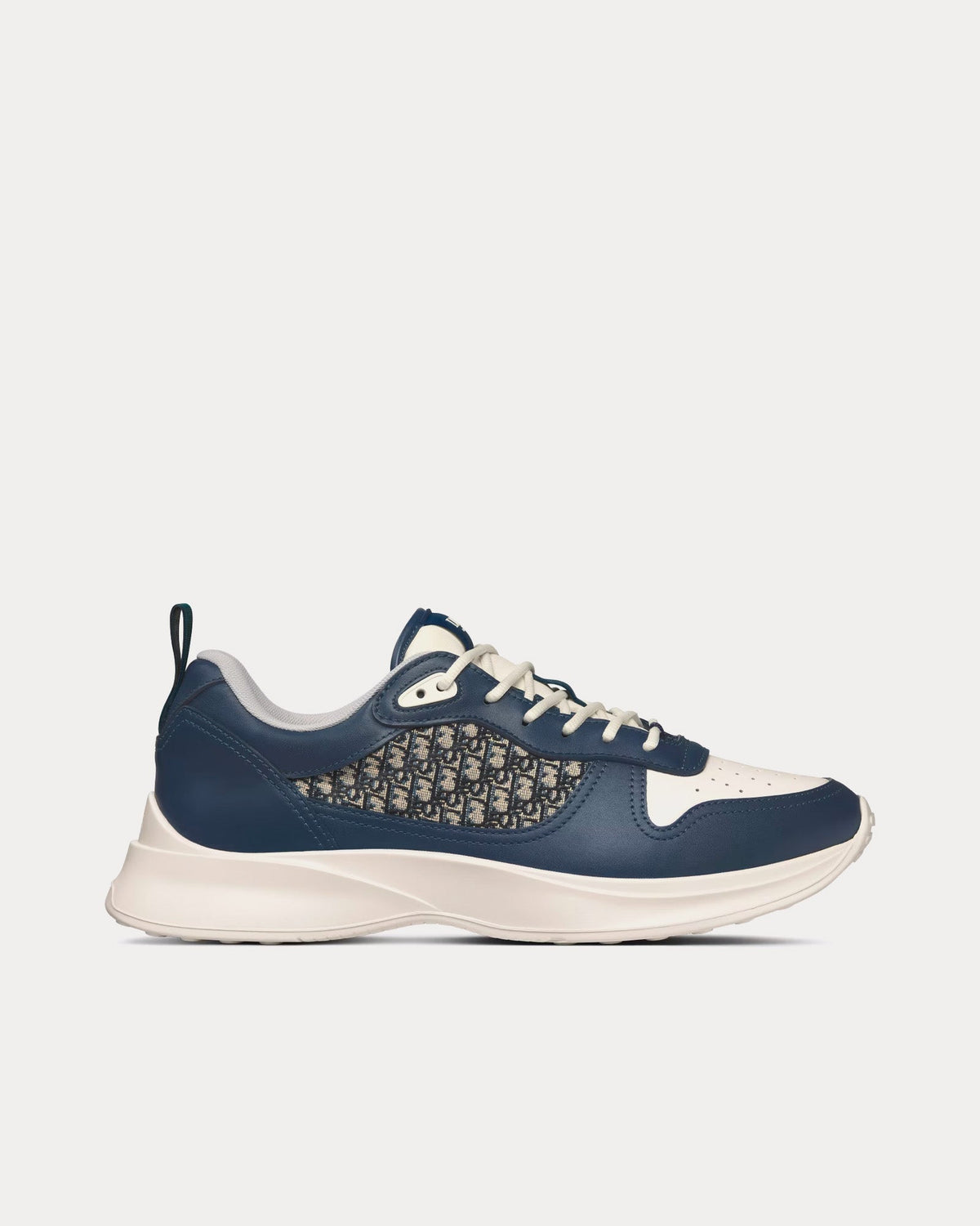 B25 Runner Navy Blue and Cream Smooth Calfskin with Beige and Black Dior Oblique Jacquard Low Top Sneakers