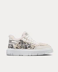 Addict Blue Toile de Jouy Embroidered Natural Shearling Low Top Sneakers