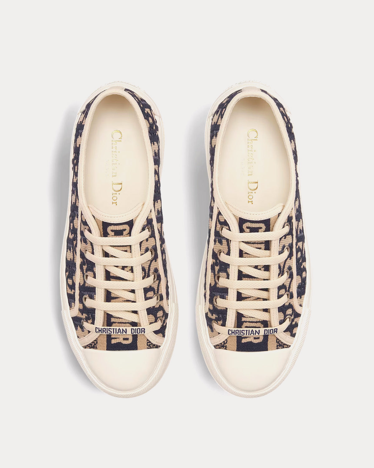 Walk'n'Dior Platform Embroidered Cotton Deep Blue Dior Oblique Low Top Sneakers