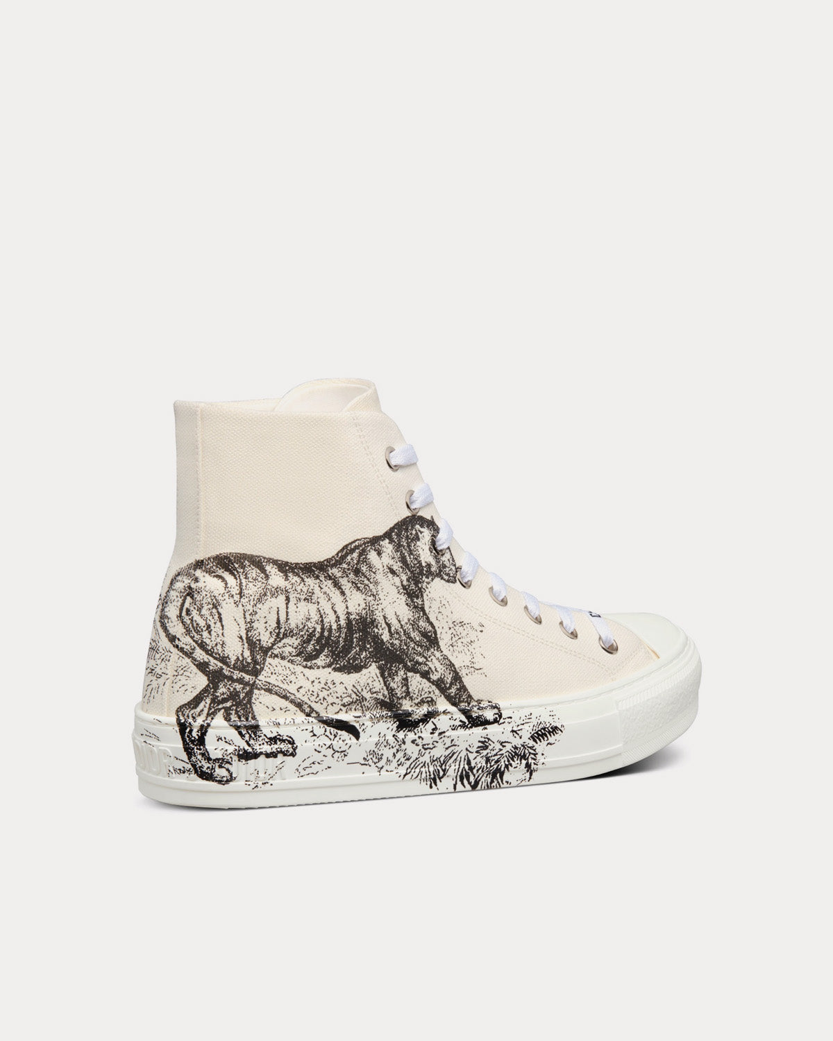 Walk'n'Dior White Cotton Canvas with Black Toile de Jouy Tiger Print High Top Sneakers