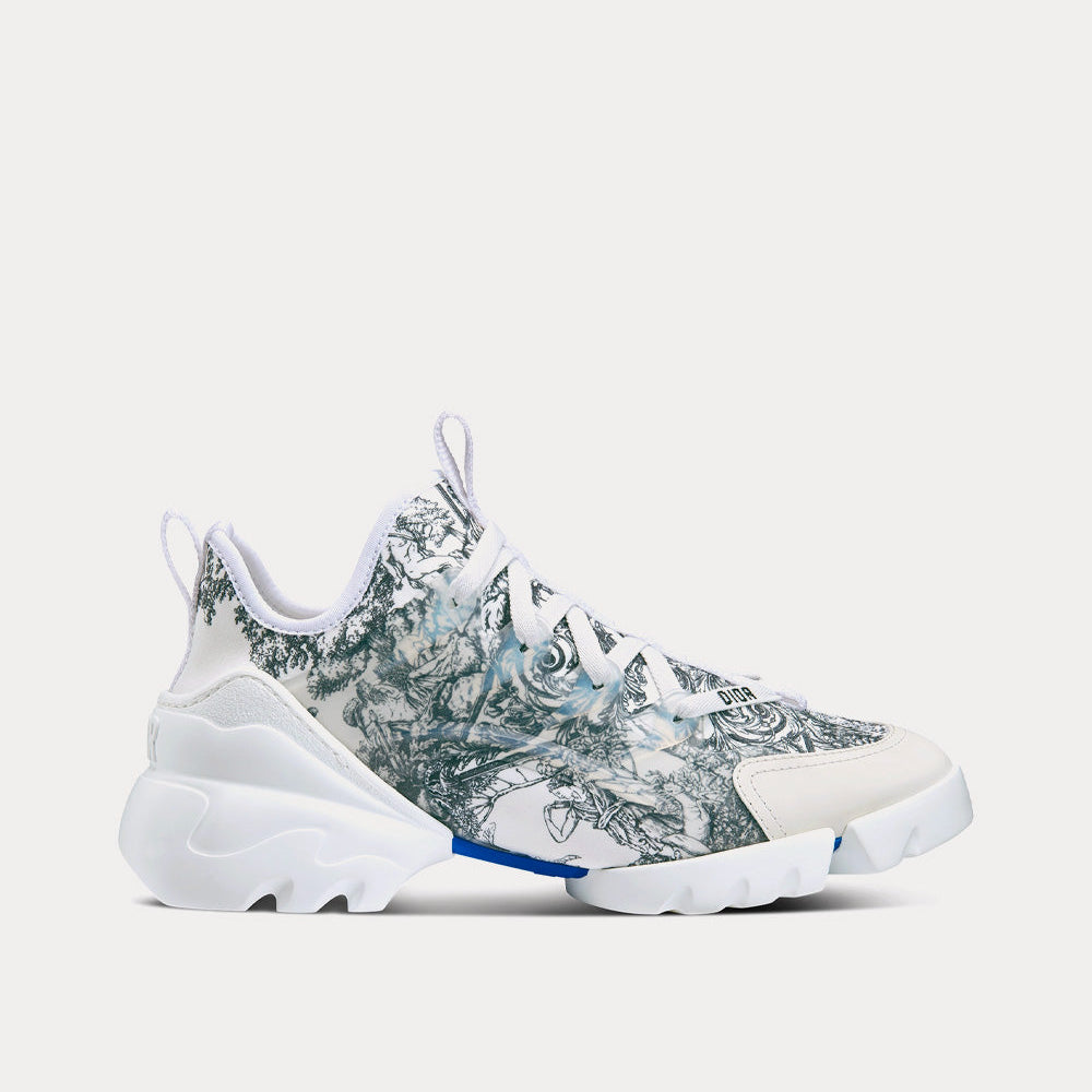 D-Connect Blue and White Technical Fabric with Dior Étoile Print Low Top Sneakers