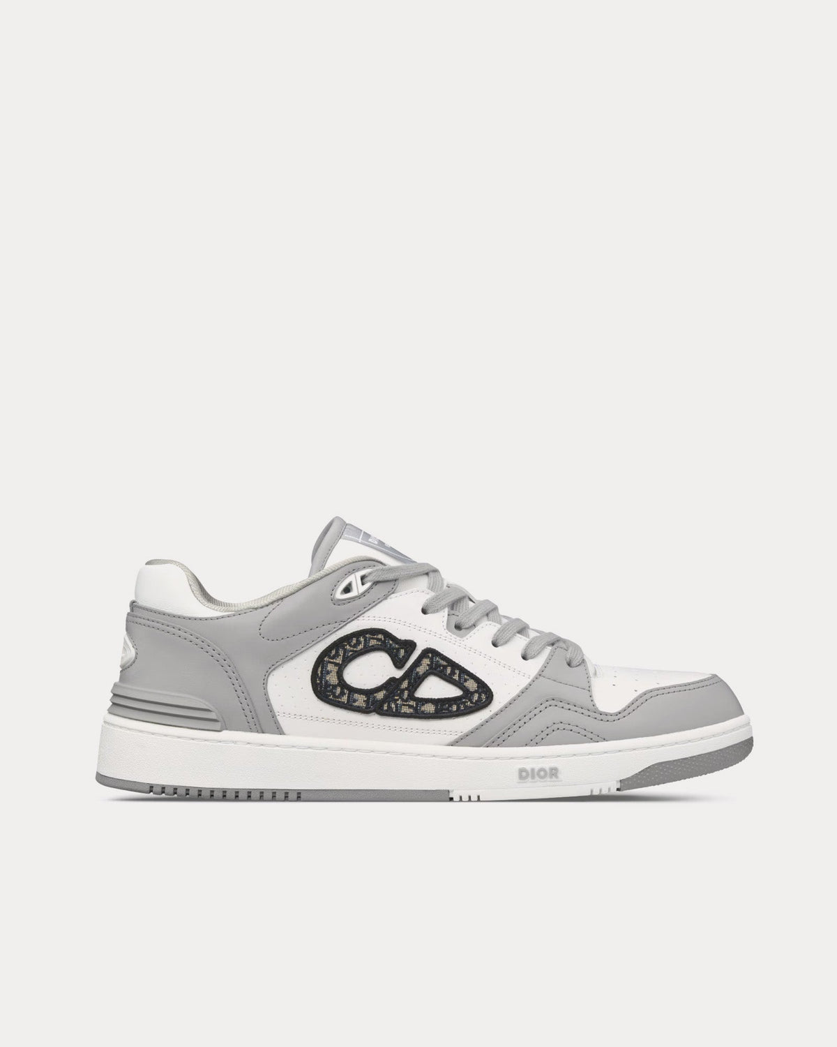 B57 Dior Gray and White Smooth Calfskin with Beige and Black Dior Oblique Jacquard Low Top Sneakers