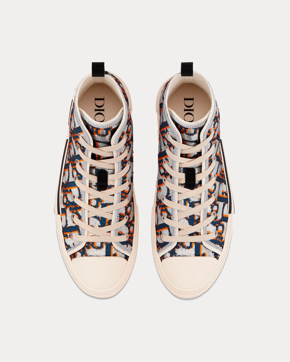 B23 Silver-Tone, Blue and Orange Dior Oblique Sequined Embroidered Canvas High Top Sneakers