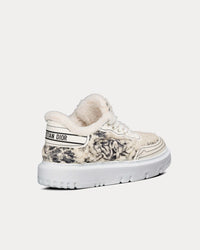 Addict Blue Toile de Jouy Embroidered Natural Shearling Low Top Sneakers