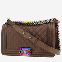 Boy shoulder bag in golden brown quilted leather View 1