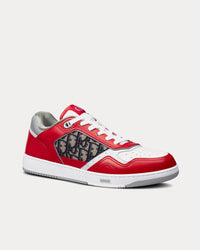 B27 Red, Gray and White Smooth Calfskin with Beige and Black Dior Oblique Jacquard Low Top Sneakers