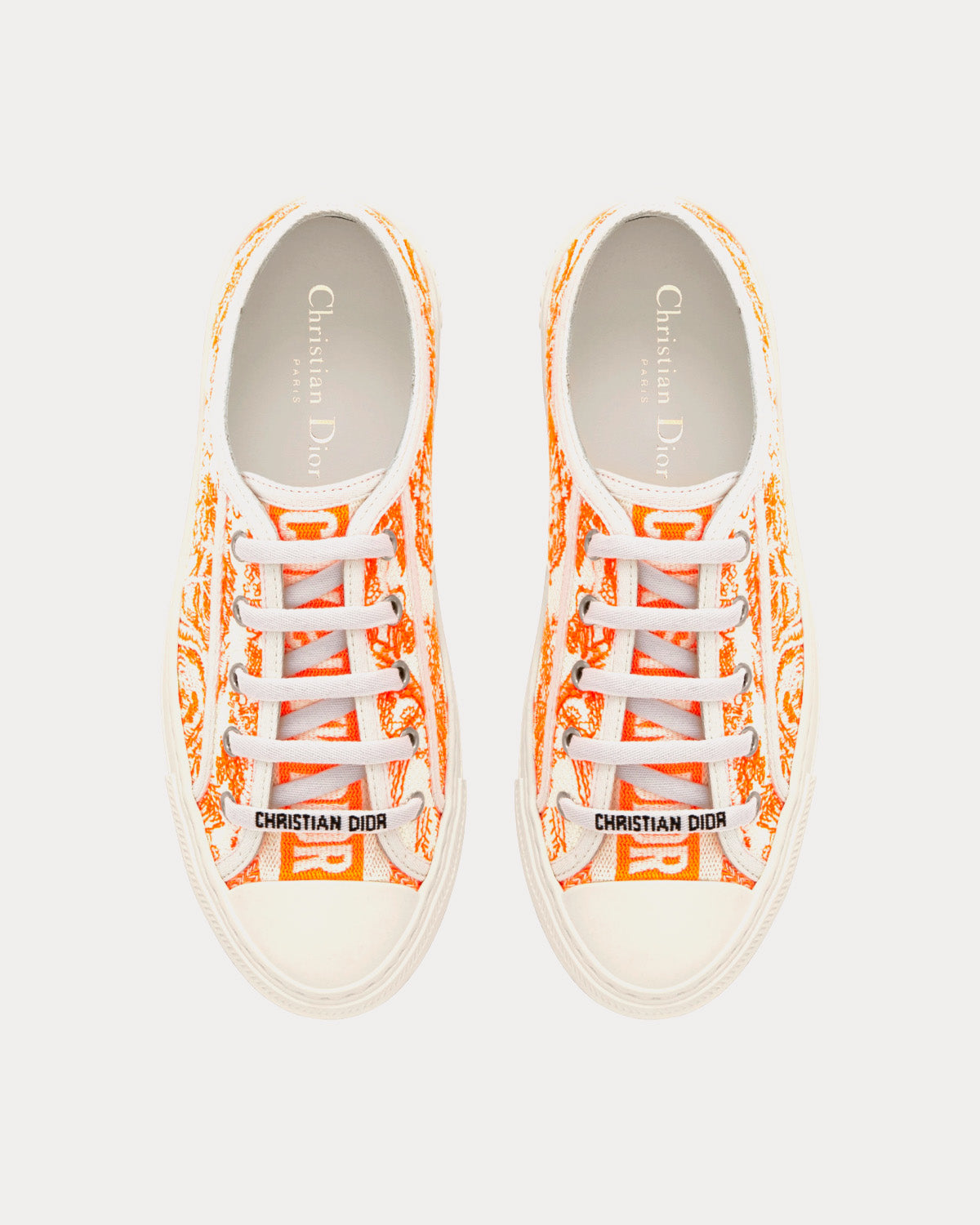 Walk'n'Dior Bright Orange Toile de Jouy Embroidered Cotton Low Top Sneakers
