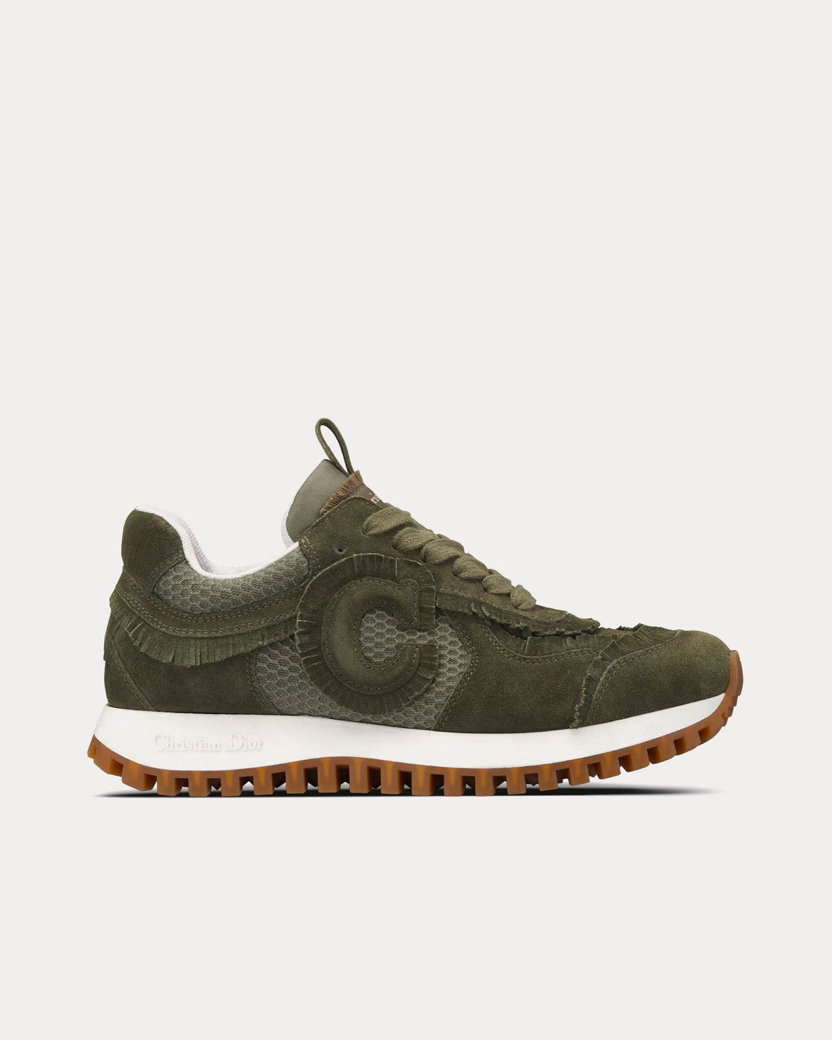 C'est Dior Suede Calfskin & Mesh Khaki Low Top Sneakers