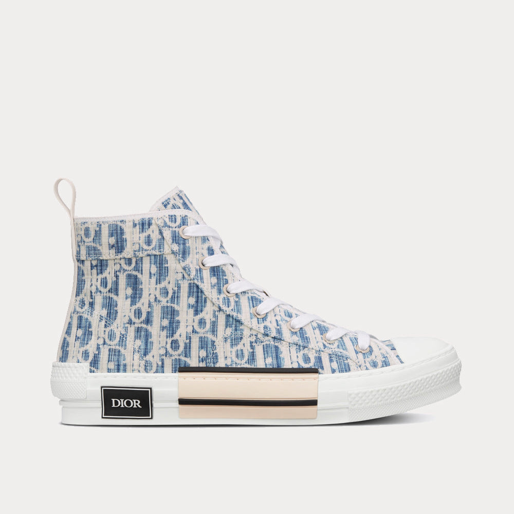 B23 Blue Dior Oblique Kasuri Jacquard High Top Sneakers