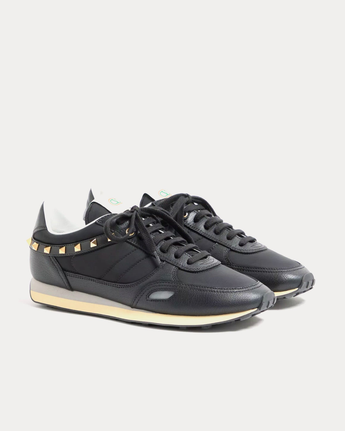 Stud Up Leather & Nylon Black Low Top Sneakers